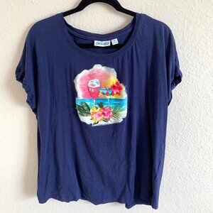 Kiwi Fresh 1X Tropical Cocktails Beach Graphic Tee Indigo Plus Size